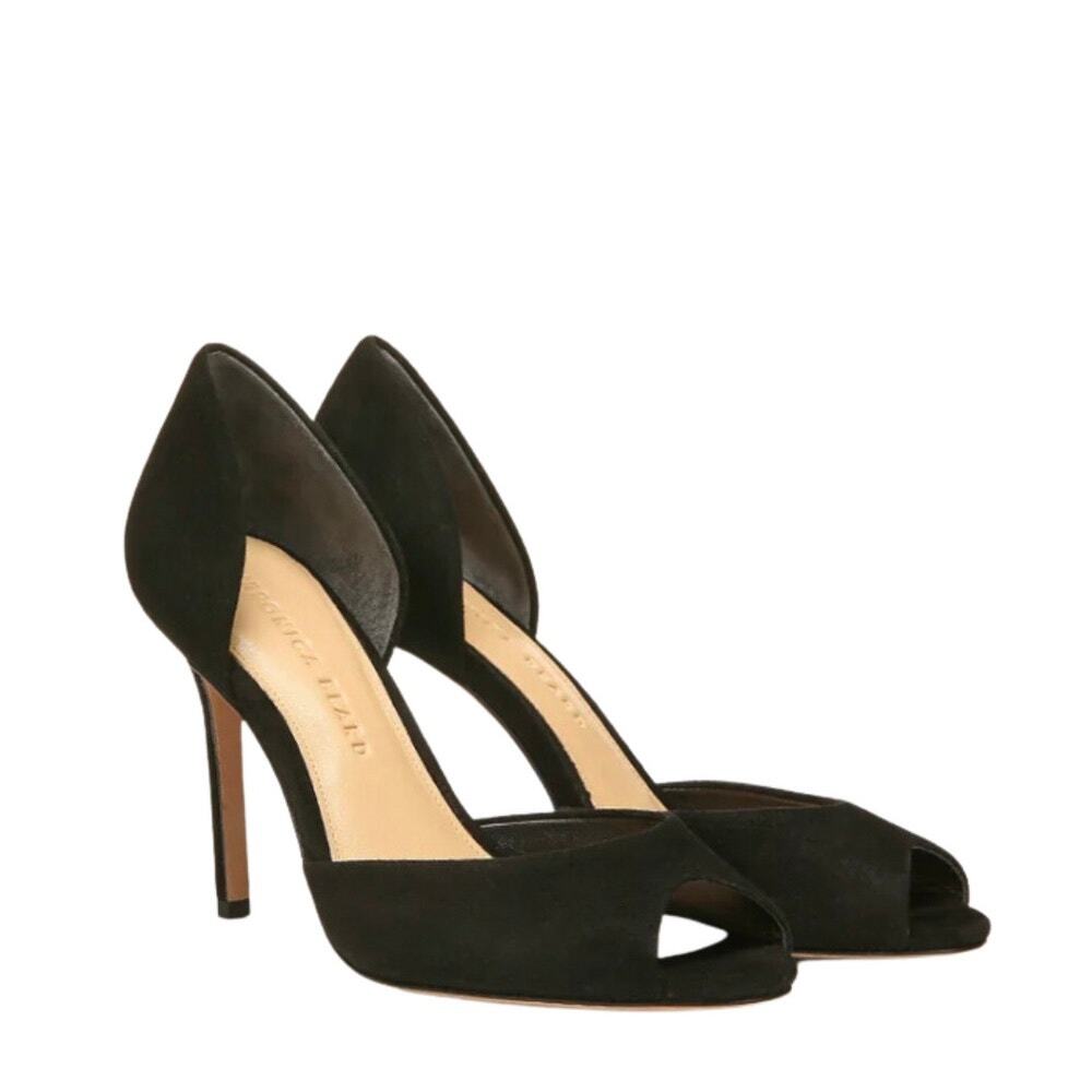 Veronica Beard Gadot Peep-Toe Pump heel In Black suede  size 8.5